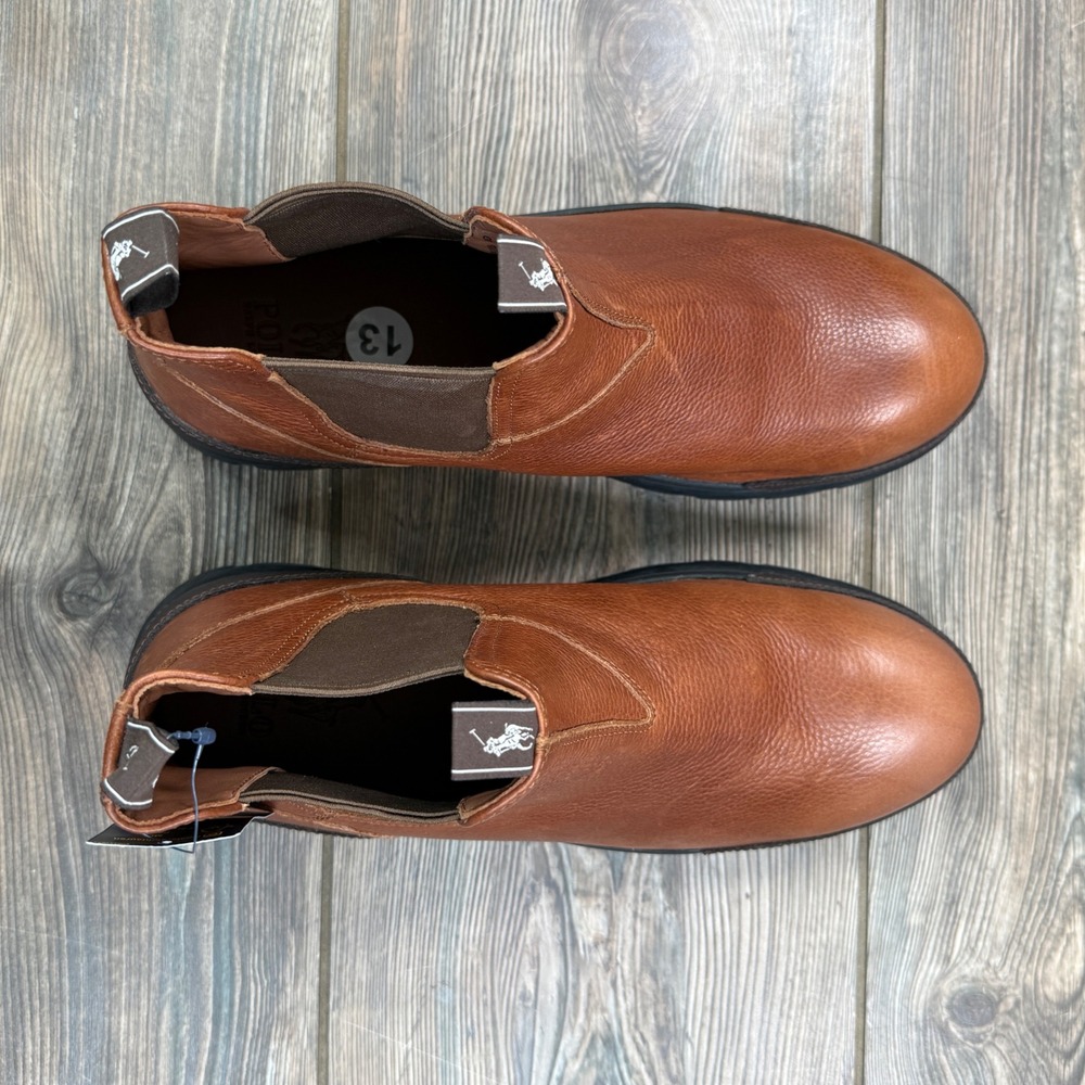 Polo Ralph Lauren Mens Size 13 Oslo Chelsea Boots Brown Leather Lug Sole New - Picture 6 of 8